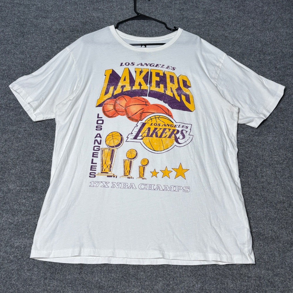 Los Angeles Lakers 17X NBA Champs Graphic T-Shirt Mens XL Tall White Cotton